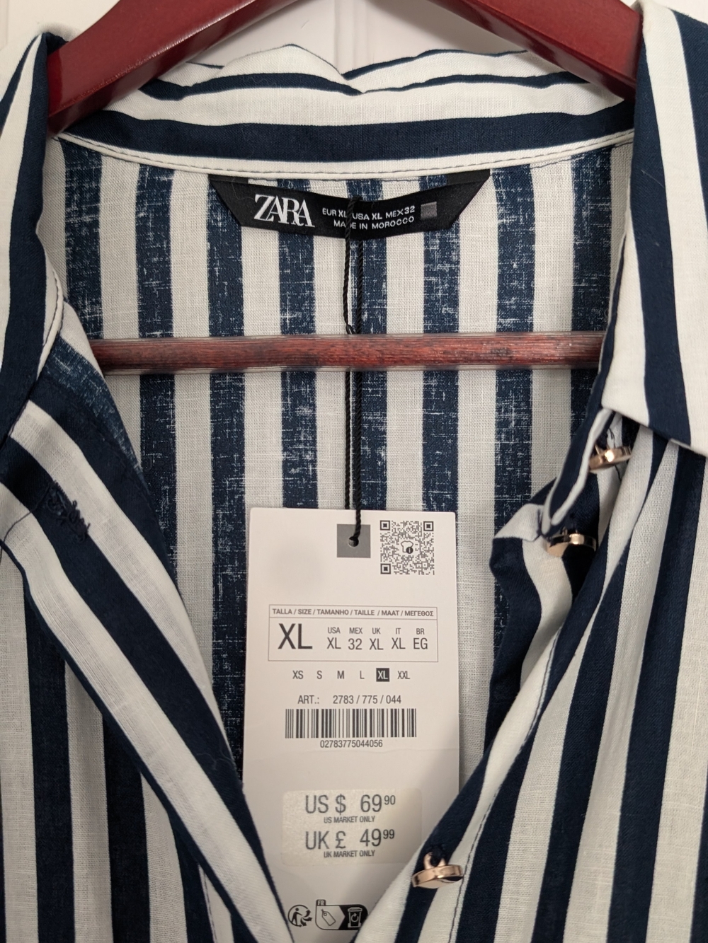 Zara Navy and White Stripe Button-Front Shirt Dress - Picture 2 of 8